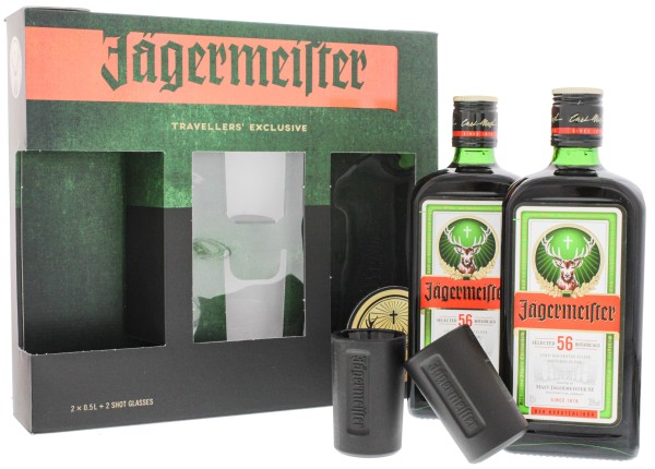 Jägermeister Kräuterlikör Set 2 x 0,5L 35% inkl. 2 Shotgläser